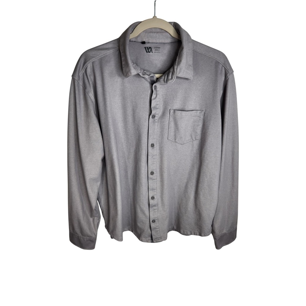 VRST Button Up Shirt Men Large Silver Shadow Long Sleeve Stretch Performance